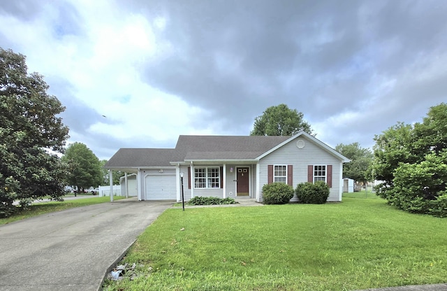17 Jessica Way, Stanford, KY 40484 - ranch-style home with an attached garage, driveway, a front lawn, roof with shingles, and a carport
