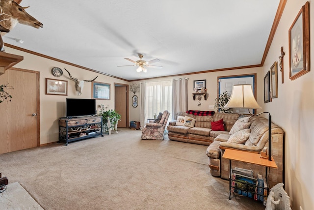 1142 Indian Creek Rd, Sadieville, KY 40370 - living room with crown molding, baseboards, ceiling fan, and carpet floors