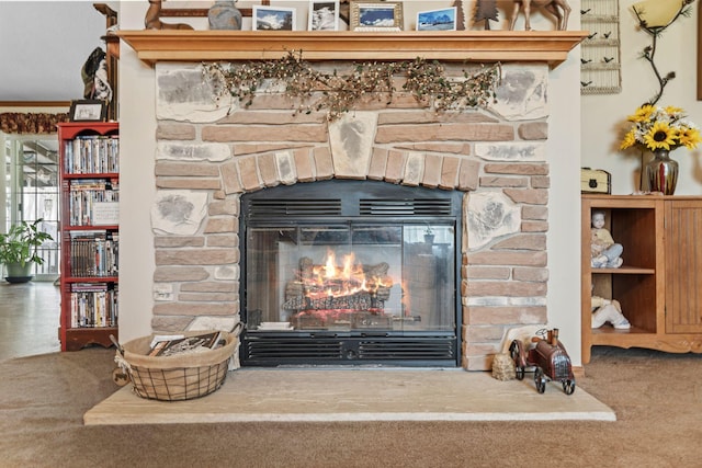 1142 Indian Creek Rd, Sadieville, KY 40370 - room details featuring carpet flooring and a fireplace