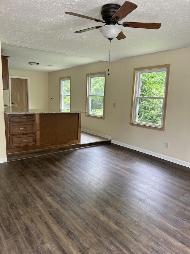 312 Conway St, Frankfort, KY 40601 - unfurnished living room with dark wood finished floors, ceiling fan, baseboards, and a textured ceiling