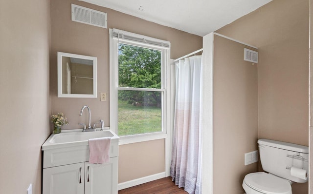 2555 Chrisman Ln, Danville, KY 40422 - bathroom with visible vents, wood finished floors, toilet, and vanity