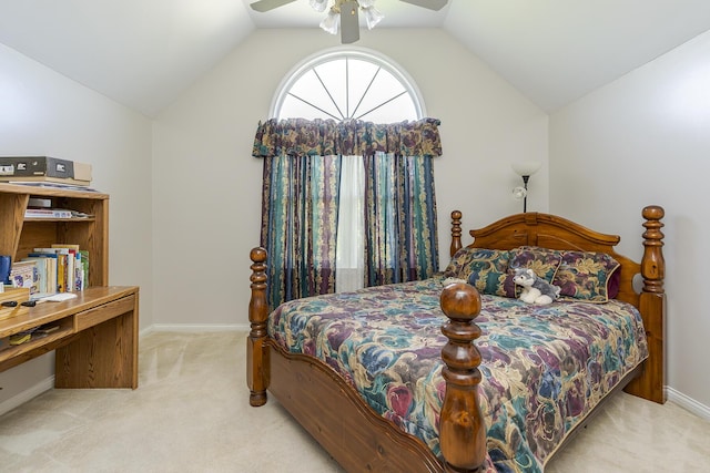 3120 Helmsdale Pl, Lexington, KY 40509 - bedroom featuring light colored carpet, vaulted ceiling, baseboards, and a ceiling fan