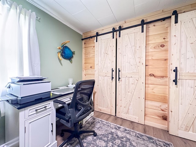 200 Summitt Ave, Somerset, KY 42501 - office area with a barn door, ornamental molding, and wood finished floors