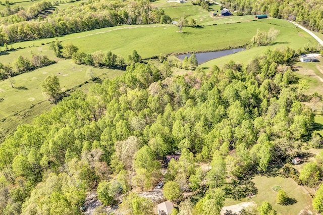 aerial view featuring a water view and a rural view