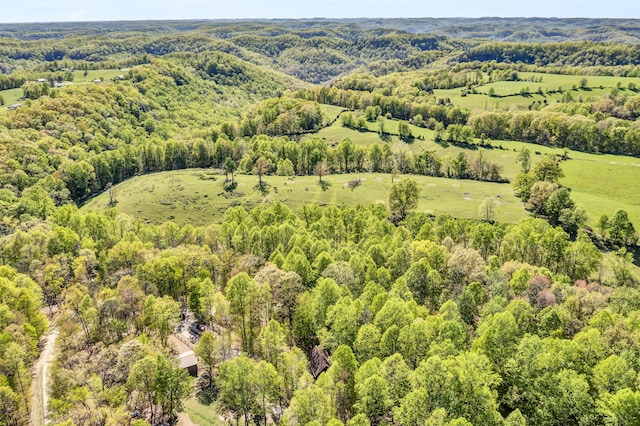 bird's eye view featuring a forest view