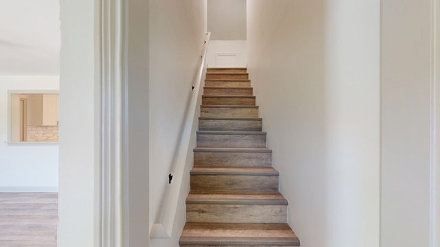 stairway featuring wood finished floors