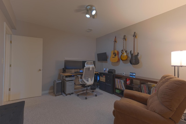 office space featuring light carpet