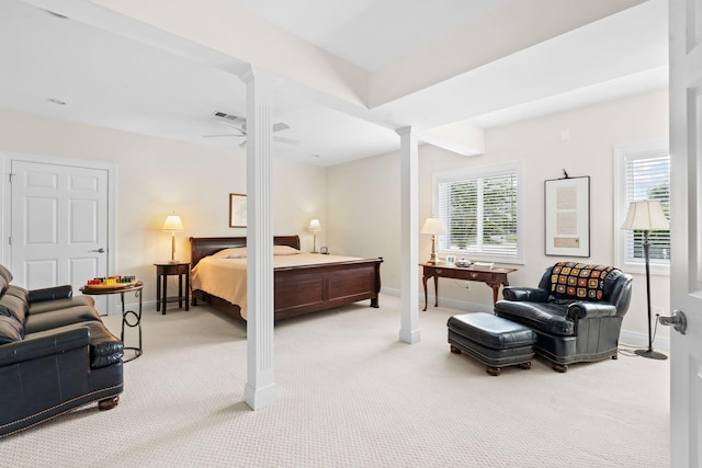 204 Helmsley Ln, Versailles, KY 40383 - bedroom with light colored carpet, baseboards, and decorative columns