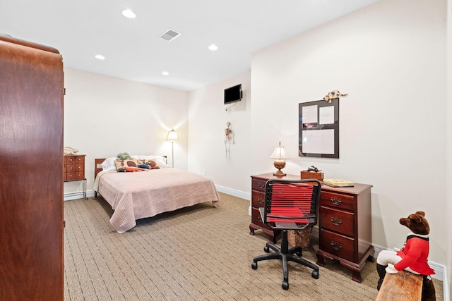 204 Helmsley Ln, Versailles, KY 40383 - bedroom with light carpet, baseboards, recessed lighting, and a baseboard heating unit