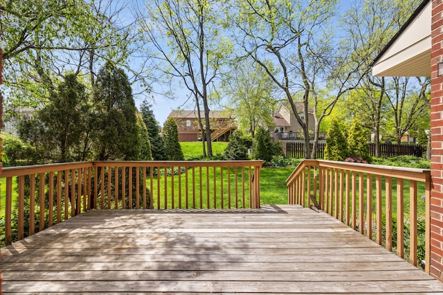 deck with fence and a yard