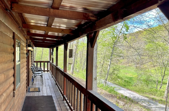 411 Alum Cave Rd, Annville, KY 40402 - wooden terrace featuring a forest view