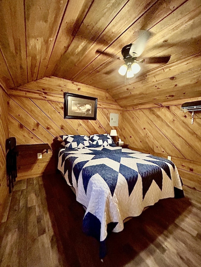 411 Alum Cave Rd, Annville, KY 40402 - bedroom with wood walls, wood finished floors, lofted ceiling, and wood ceiling