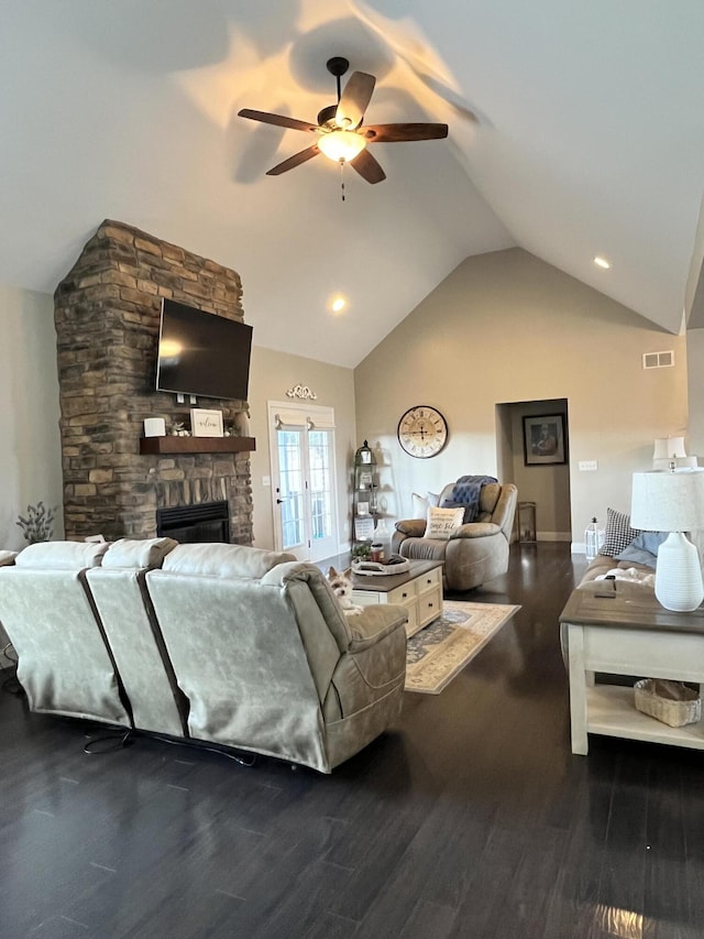 1500 Chardonnay Way, Berea, KY 40403 - living area with lofted ceiling, ceiling fan, wood finished floors, and a fireplace