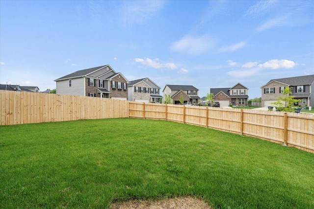 view of yard with a residential view and a fenced backyard