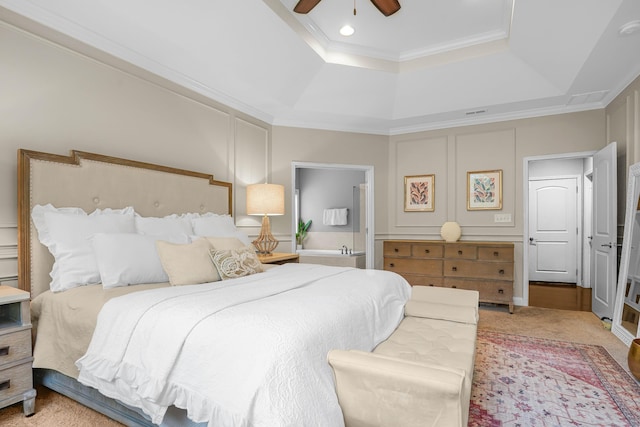 823 Lochmere Pl, Lexington, KY 40509 - bedroom featuring a raised ceiling, light carpet, ceiling fan, recessed lighting, and crown molding