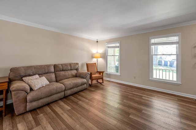 4805 Laurel Creek Cir, Lexington, KY 40515 - living room with hardwood / wood-style flooring, crown molding, and baseboards