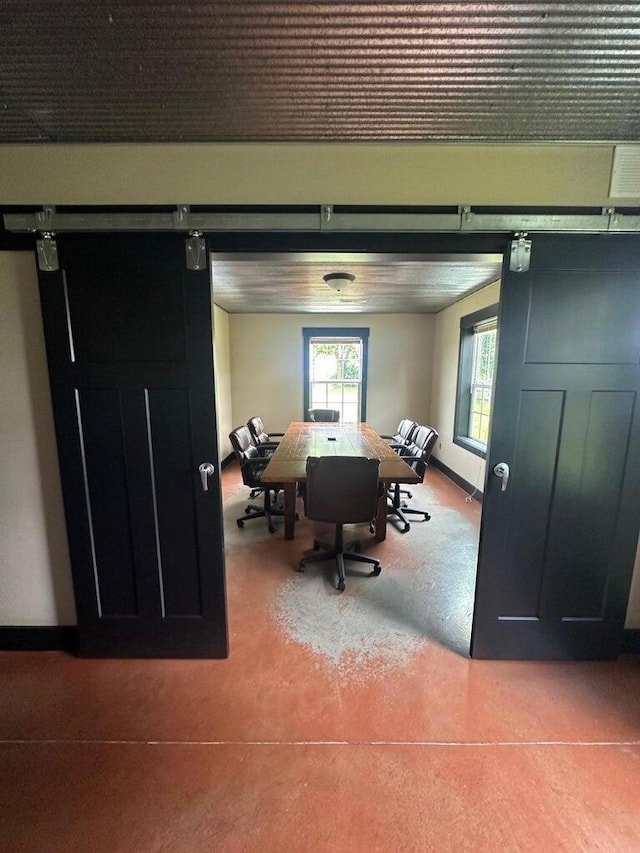 home office with a barn door