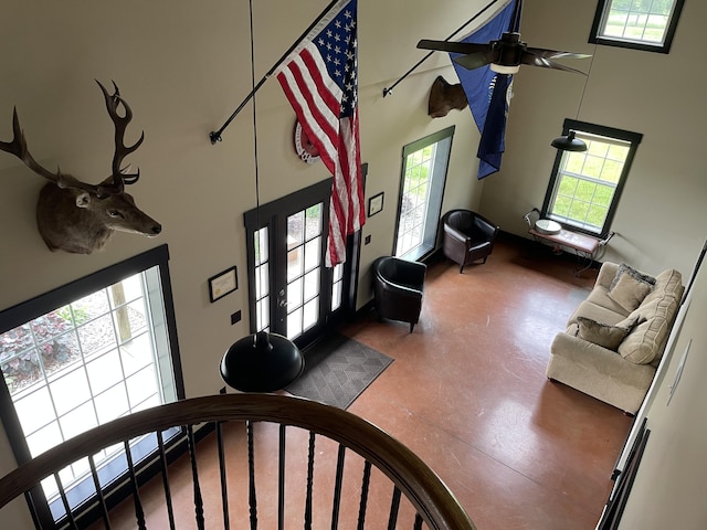 45 Pine Crest Rd, Lancaster, KY 40444 - interior space with a ceiling fan, concrete flooring, and a high ceiling