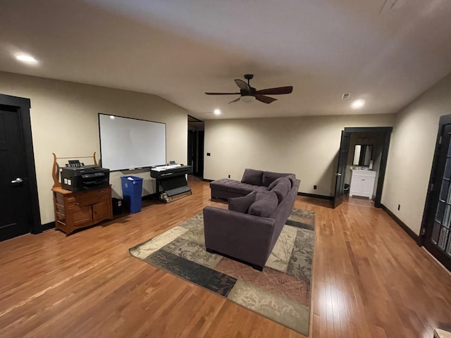 45 Pine Crest Rd, Lancaster, KY 40444 - cinema featuring baseboards, ceiling fan, recessed lighting, and wood finished floors