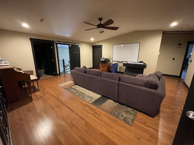 45 Pine Crest Rd, Lancaster, KY 40444 - living room with a ceiling fan, recessed lighting, light wood-style flooring, and lofted ceiling