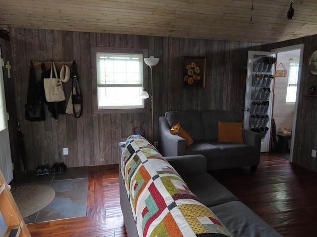 4362 Poor Ridge Pike, Lancaster, KY 40444 - living area with wooden walls, wooden ceiling, and hardwood / wood-style floors
