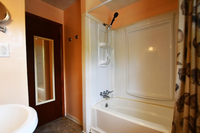 215 Stacy Lane Rd, Irvine, KY 40336 - bathroom with shower / tub combo with curtain, baseboards, and tile patterned floors