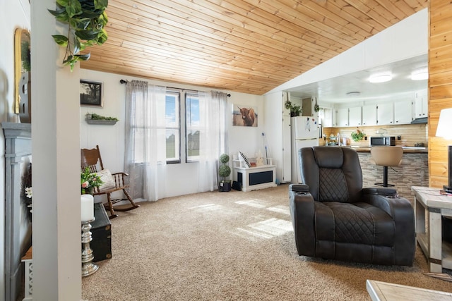 2805 W W Ridge Rd, Eubank, KY 42567 - living area with vaulted ceiling, light carpet, and wood ceiling