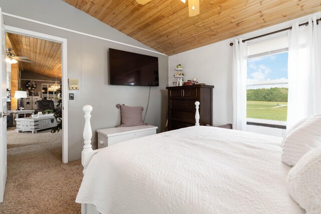 2805 W W Ridge Rd, Eubank, KY 42567 - bedroom featuring carpet flooring, wood ceiling, ceiling fan, and lofted ceiling