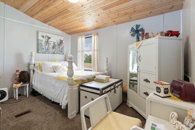 2805 W W Ridge Rd, Eubank, KY 42567 - bedroom with wooden ceiling, vaulted ceiling, dark colored carpet, and visible vents