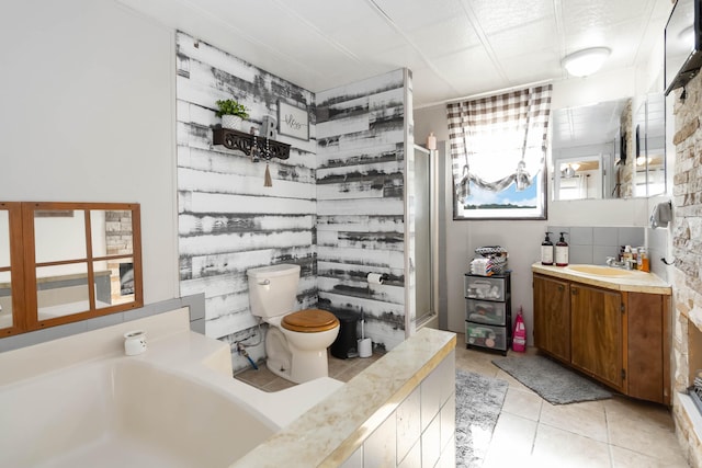 2805 W W Ridge Rd, Eubank, KY 42567 - bathroom featuring a walk in shower, tile patterned flooring, vanity, toilet, and a bath