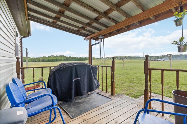 2805 W W Ridge Rd, Eubank, KY 42567 - wooden terrace featuring a yard, a rural view, and a grill