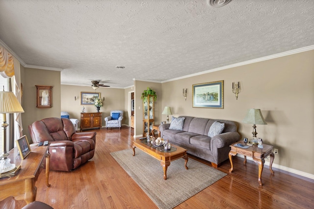 223 Lanetown Rd, Nancy, KY 42544 - living area featuring baseboards, ceiling fan, a textured ceiling, and wood finished floors