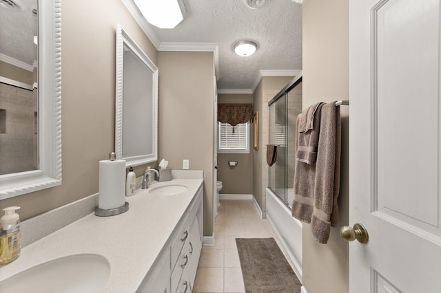 223 Lanetown Rd, Nancy, KY 42544 - full bathroom featuring crown molding, a sink, tile patterned flooring, toilet, and a textured ceiling
