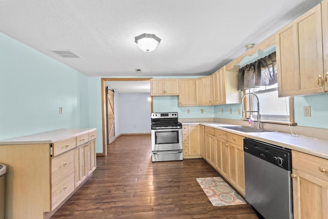 30 Wheeler St, South Shore, KY 41175 - kitchen featuring a sink, dark wood finished floors, appliances with stainless steel finishes, and light brown cabinetry