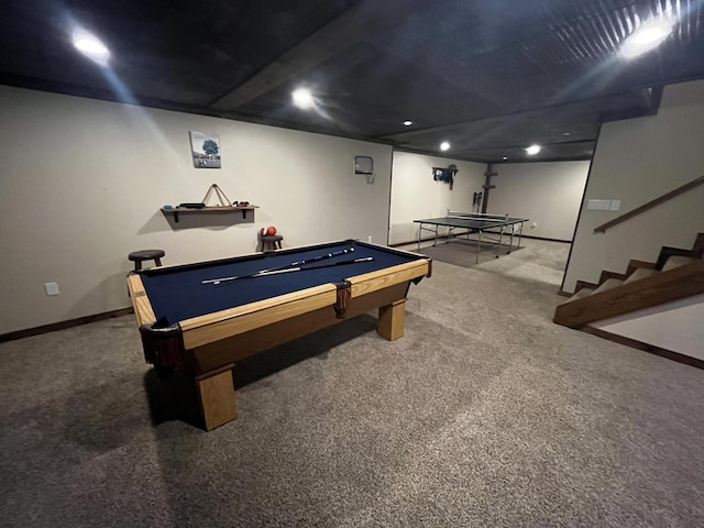 300 Woodlawn Dr, Carrolton, KY 41008 - recreation room with baseboards, billiards, carpet, and recessed lighting