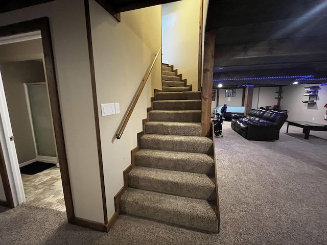 300 Woodlawn Dr, Carrolton, KY 41008 - staircase featuring carpet flooring and baseboards