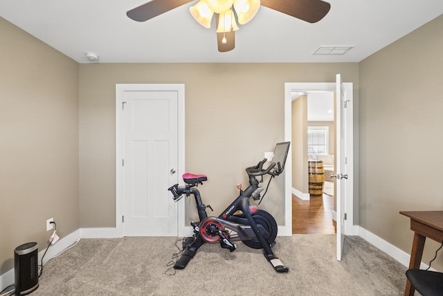 901 Auckland Ave, Richmond, KY 40475 - workout area with a ceiling fan, carpet flooring, and baseboards