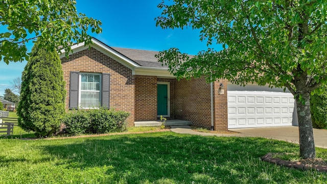 165 Meridian Way, Richmond, KY 40475 - ranch-style house with fence, an attached garage, brick siding, a front yard, and driveway