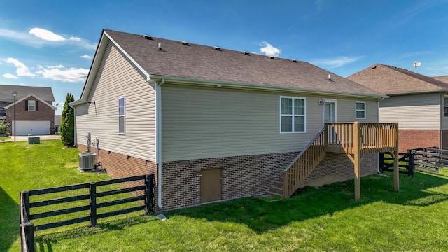 165 Meridian Way, Richmond, KY 40475 - rear view of house with fence, cooling unit, stairs, a shingled roof, and a yard