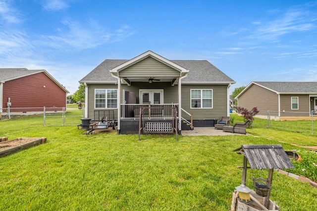 1620 Hannah Dr, Lawrenceburg, KY 40342 - back of house featuring a patio, a fenced backyard, an outdoor living space, a ceiling fan, and a lawn
