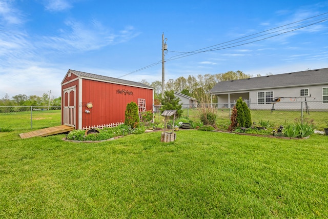 1620 Hannah Dr, Lawrenceburg, KY 40342 - view of yard with an outdoor structure, a fenced backyard, and a storage shed