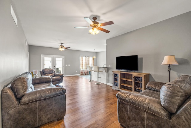 1620 Hannah Dr, Lawrenceburg, KY 40342 - living room with baseboards, ceiling fan, wood finished floors, and visible vents