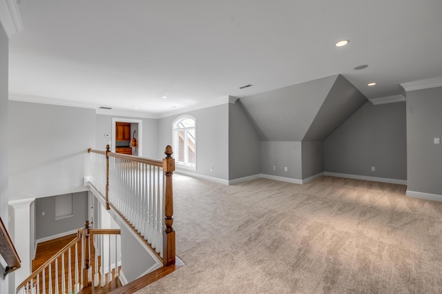 bonus room featuring baseboards, carpet flooring, and recessed lighting