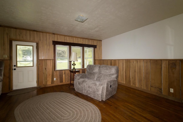 534 Lower Gilmore Rd, Campton, KY 41301 - living area with wooden walls, a wainscoted wall, and dark wood-style floors