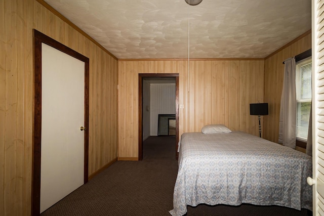 534 Lower Gilmore Rd, Campton, KY 41301 - bedroom featuring wooden walls, carpet floors, baseboards, and ornamental molding