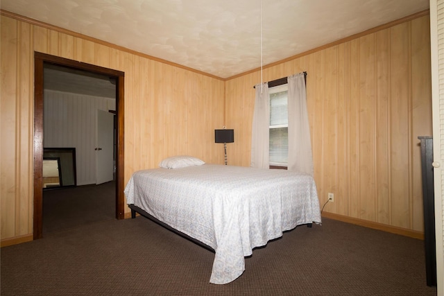 534 Lower Gilmore Rd, Campton, KY 41301 - bedroom with wooden walls, carpet floors, and ornamental molding