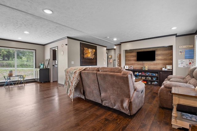 6989 W Laurel Rd, London, KY 40741 - living room with ornamental molding, dark wood finished floors, and recessed lighting