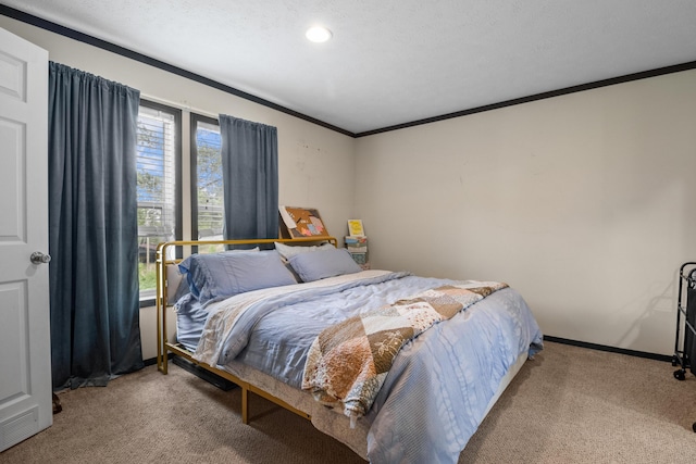 6989 W Laurel Rd, London, KY 40741 - bedroom featuring carpet, baseboards, ornamental molding, and recessed lighting