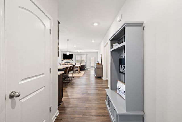 mudroom featuring recessed lighting and dark wood-style flooring