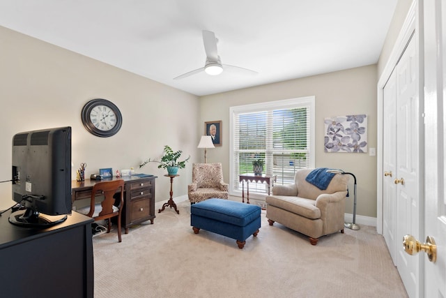 3283 Snaffle Rd, Lexington, KY 40513 - home office featuring light carpet, baseboards, and ceiling fan